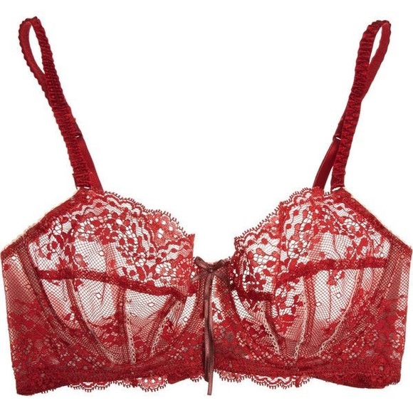 Heidi Klum Lace Bra/Panty Set In Red/Nude - Picture 2 of 6